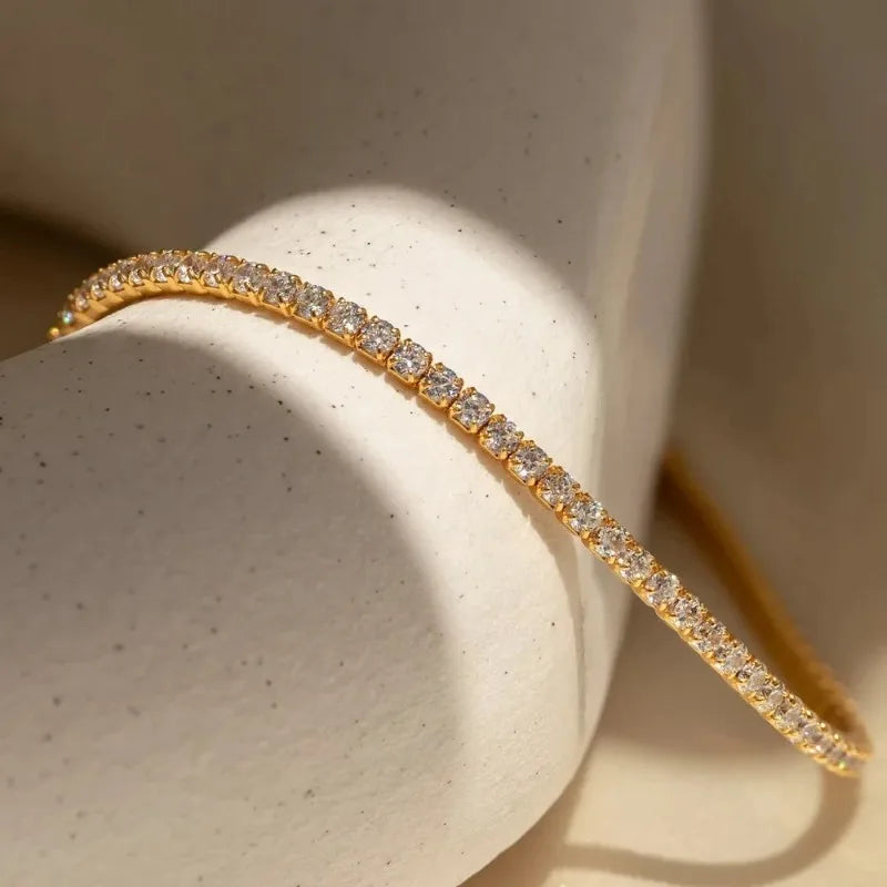 Round Zircon Tennis Bracelet | Gold Stainless Steel Women's Tennis Bracelet Babs