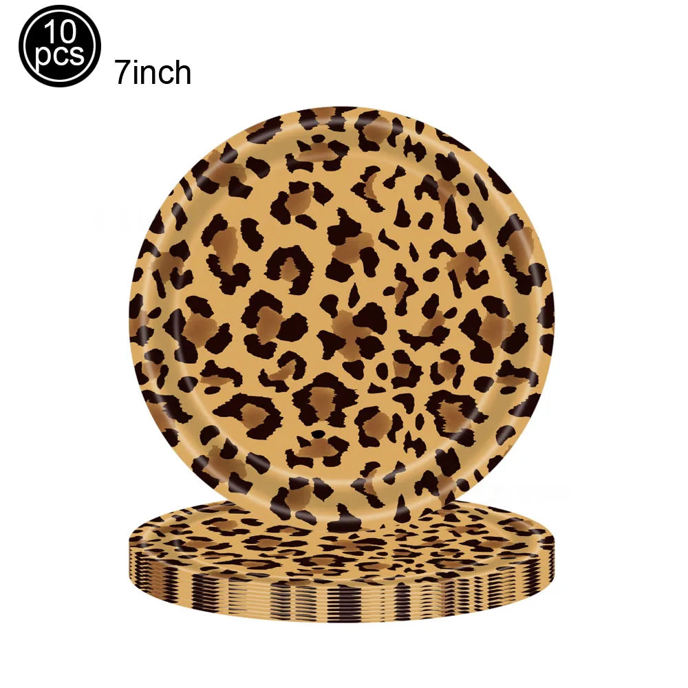 Leopard Print Party Supplies – Banner, Plates, Cups & Napkins Party Tableware Set Babs Deep Sapphire