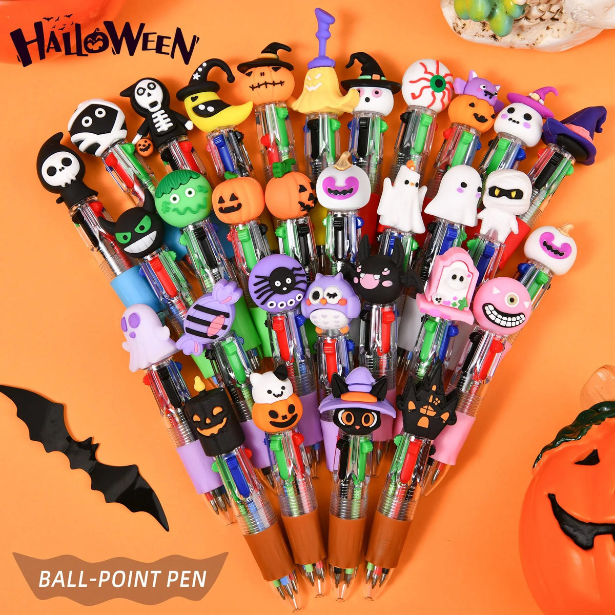 Halloween 4-in-1 Multicolor Ballpoint Pens – Pumpkin Bat Ghost Novelty Ballpoint Pens Babs