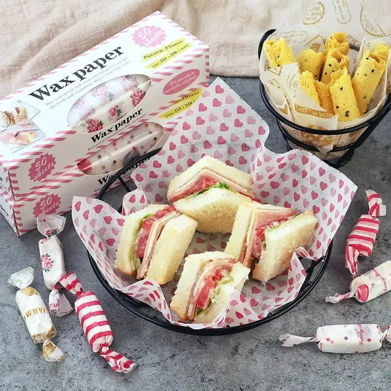 Printed Wax Paper Food Wrap Sheets – 50 Pack, Oil-Proof Food Wrapping Paper Babs
