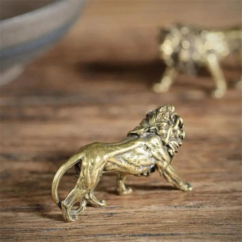 3D Mini Lion Brass Figurine | Retro Metal Sculpture Desk Ornament Metal Figurine Babs