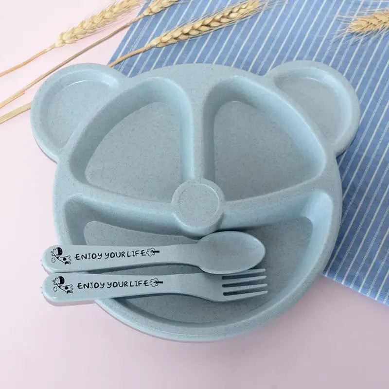 3-Piece Cartoon Bear Baby Dinnerware Set – Bowl, Spoon & Fork Baby Dinnerware Set Babs blue