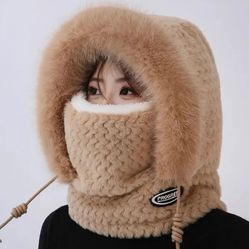 Women's Thermal Plush Hat Hood Scarf & Mask | Windproof Winter Hat Hood Scarf Babs
