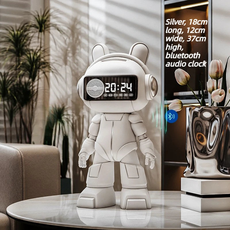 Astronaut Desk Clock with Hourly Chime | Resin Table Decor Decorative Desk Clock Babs Silver