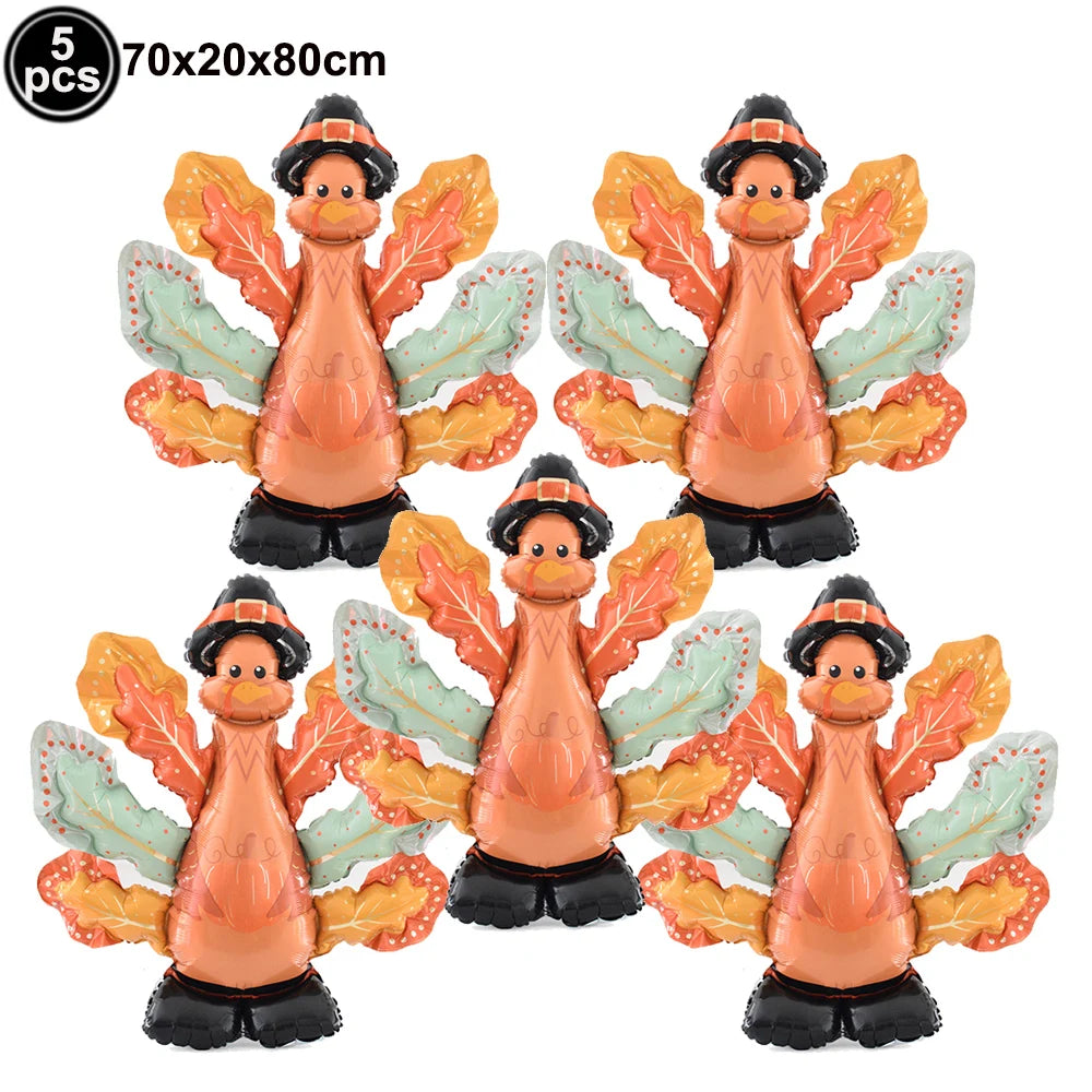 5-Piece Thanksgiving Foil Balloon Set – Maple Leaf, Acorn & Squirrel Party Foil Balloons Babs Fluorescence Yellow As show