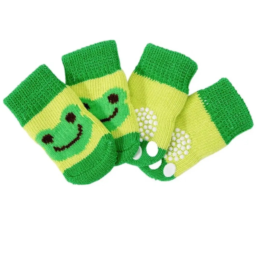 Cute Anti-Slip Pet Socks for Dogs & Cats – 4 Pack, S/M/L Pet Socks Babs green frog M