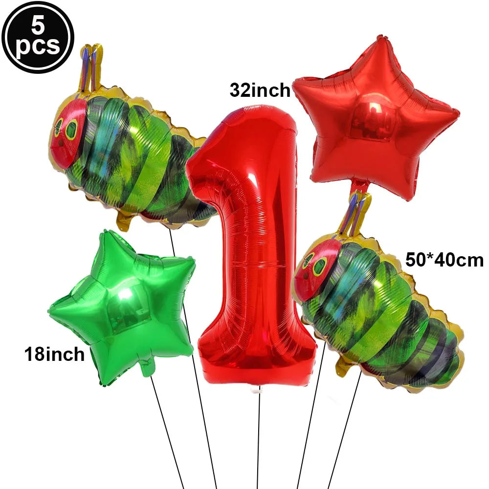 Cartoon Caterpillar Foil Balloon Set – 32" Number Balloons 1–9 Party Foil Balloons Babs MINT GREEN As pictures show