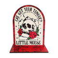 Retro Wooden Skull & Rose Desktop Ornament | Party Decor Gift Decorative Figurine Babs red