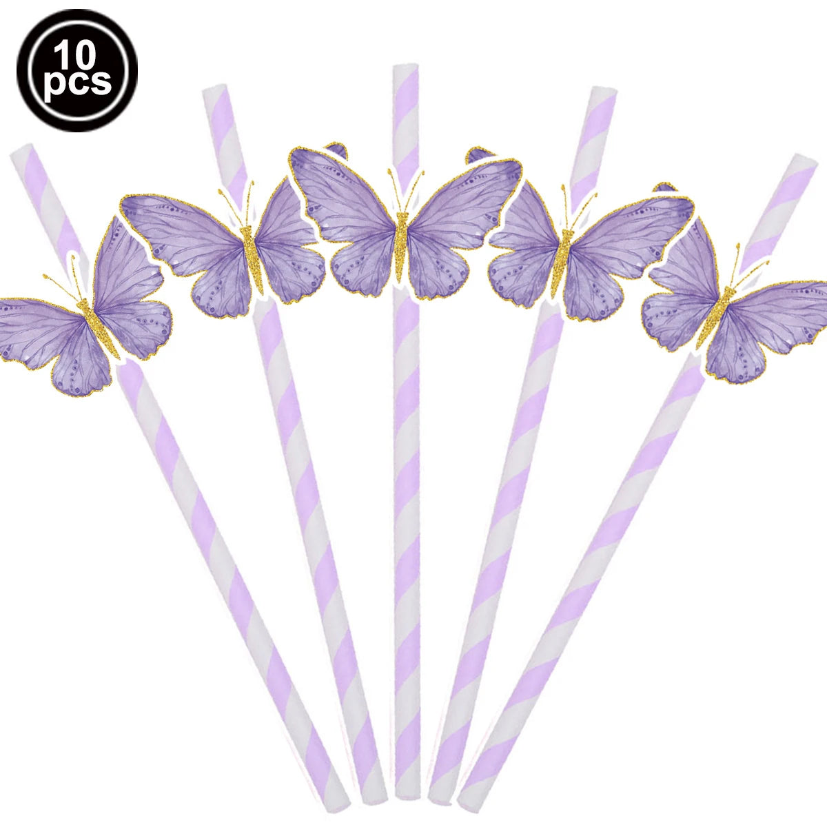 Butterfly Party Supplies Set – Plates, Cups & Foil Balloons Party Tableware Set Babs 10pcs straw 1 As pictures show