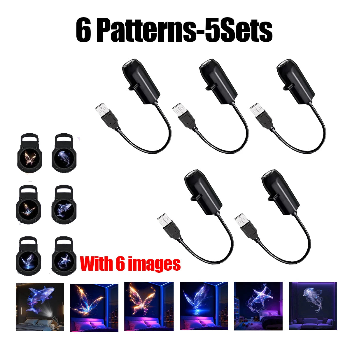 LED USB Projection Night Light – 6 Ocean Patterns for Rooms Projection Night Light Babs 6 Patterns-5Sets