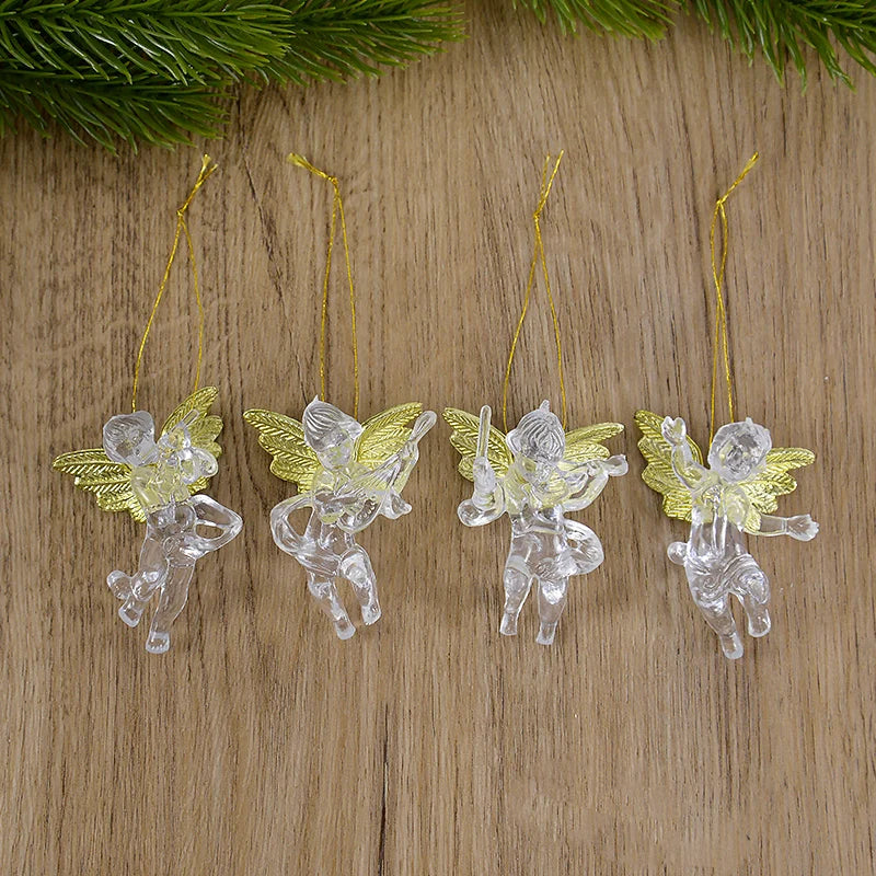 4pcs Christmas Acrylic Angel Ornaments – Holiday Tree Pendants Christmas Tree Ornaments Babs 4pcs