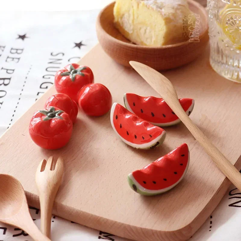 Ceramic Fruit Chopstick Holder – Watermelon & Tomato Design Chopstick Rest Babs