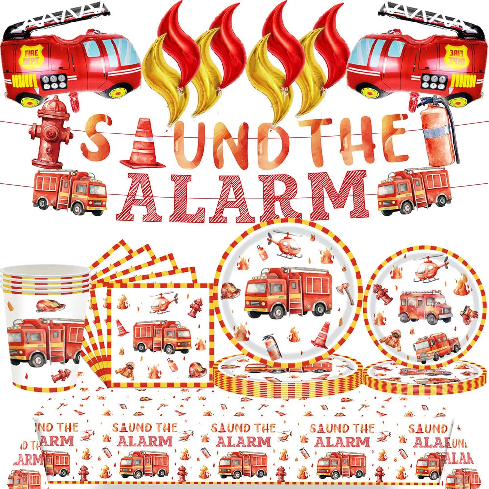 Fire Truck Birthday Party Tableware – Plates, Cups & Napkins Party Tableware Set Babs