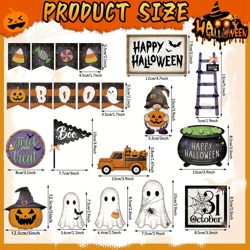21-Piece Halloween Wooden Tiered Tray Decor Set | Tabletop Halloween Tiered Tray Decor Babs