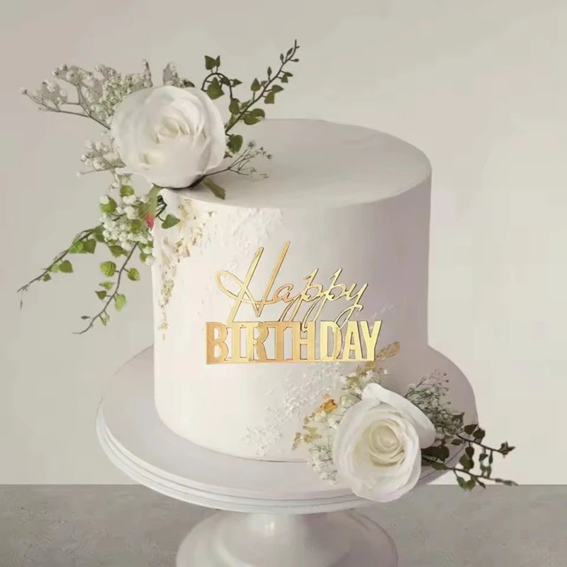 5pcs Gold Acrylic Happy Birthday Cake Toppers | Party Decor Cake Toppers Babs