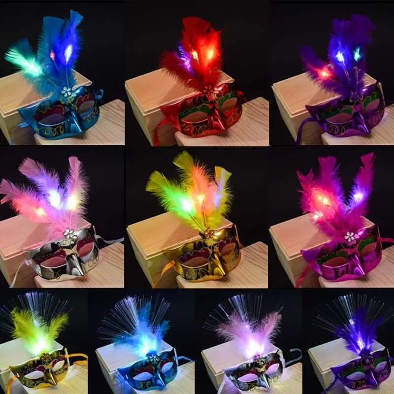 10pc Light-Up Feather Venetian Masquerade Masks for Women Masquerade Mask Set Babs mix colors