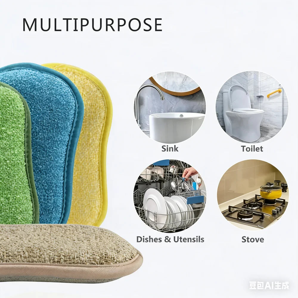 Dual-Sided Microfiber Dish Sponges – Reusable 5-Pack Scrub Pads Cleaning Sponge Set Babs