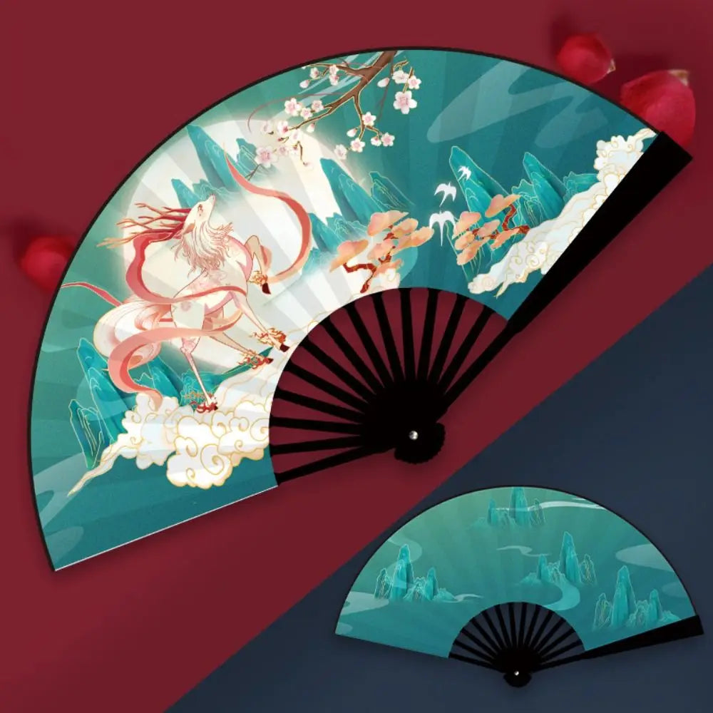 Oriental Mythology Taffeta Folding Fan – Vintage Chinese Style Decorative Folding Fan Babs mythical beast