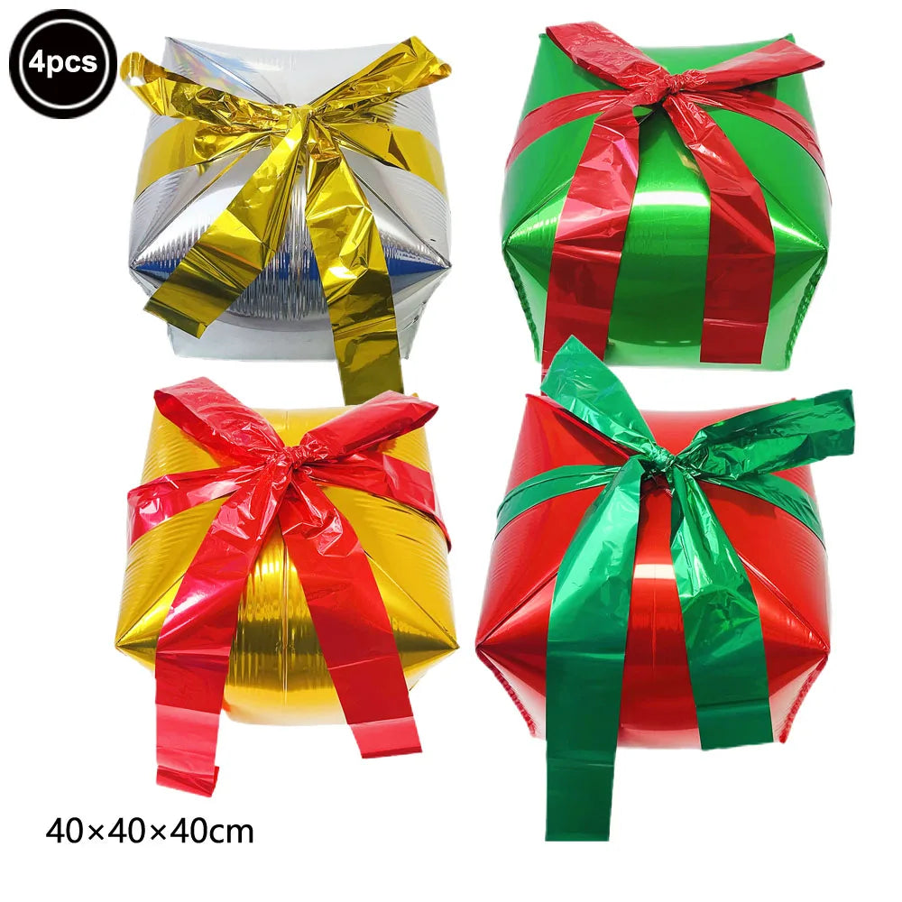 Christmas Gift Box Foil Balloons Red Green Gold Silver 2/4pcs Foil Party Balloons Babs