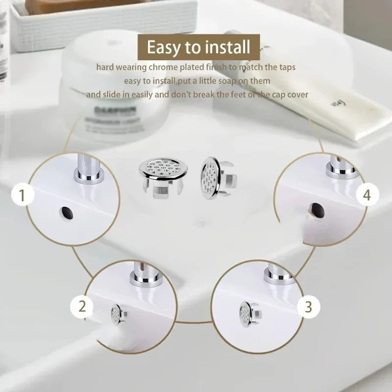 4pcs ABS Basin Sink Overflow Cover Ring & Drain Cap Replacement Overflow Cover Ring Babs