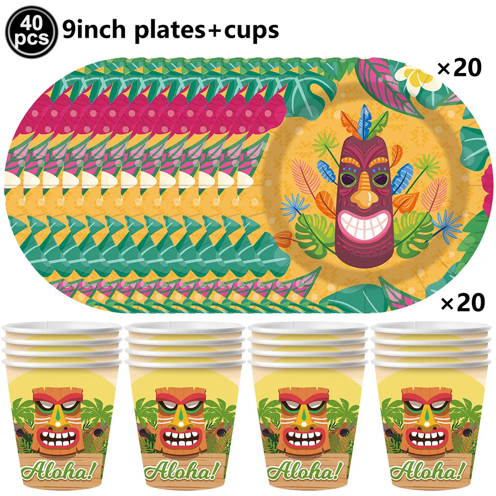 Hawaiian Party Supplies – Tableware, Banner & Photo Props Party Decoration Set Babs Light Yellow