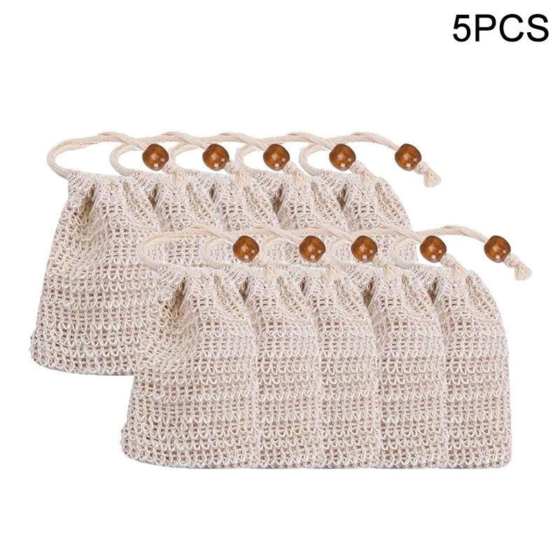 Natural Sisal Soap Saver Bags – Exfoliating Mesh Pouches 5/10 Pcs Soap Saver Bag Babs 5pcs