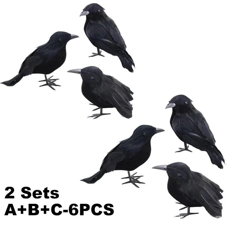 Lifelike Black Crow Halloween Prop – Flocked Raven Figurine Halloween Prop Figurine Babs 6PCS