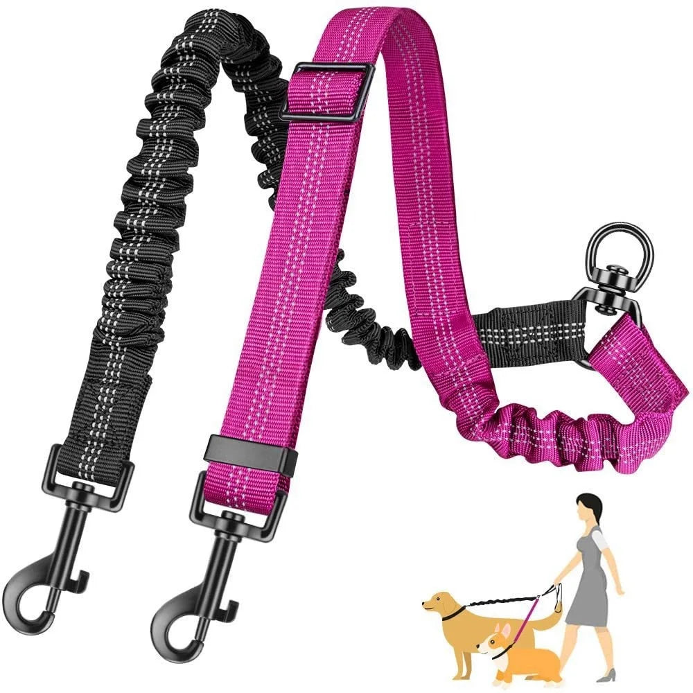 2-in-1 Dual Dog Leash – Heavy-Duty Double Lead for Two Dogs Dual Dog Leash Babs Black Rose Red