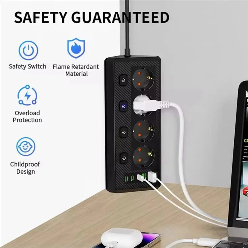 Desktop Corner Power Strip 6 Outlets 4 USB Ports EU Plug Desktop Power Strip Babs