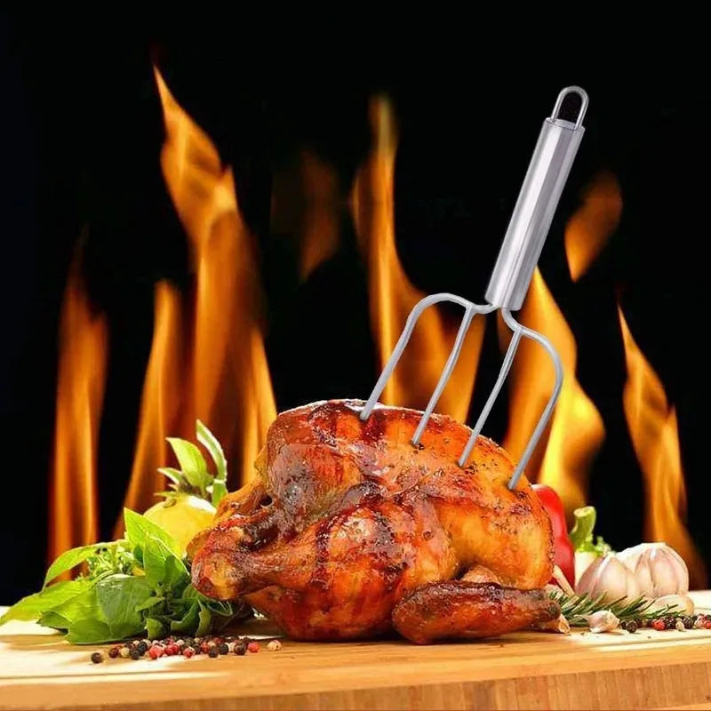 4-Prong Stainless Steel BBQ Fork – Turkey, Lamb & Steak BBQ Roasting Fork Babs