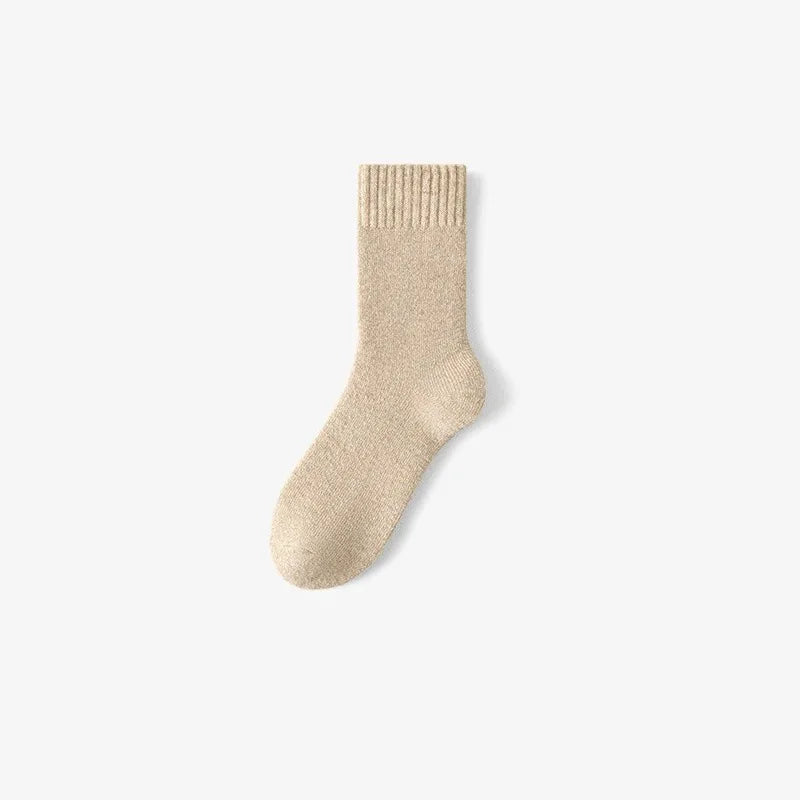 Fleece Lined Thermal Wool Socks – Thick Terry Mid-Calf, 2 Pairs Thermal Wool Socks Babs One Size Ivory