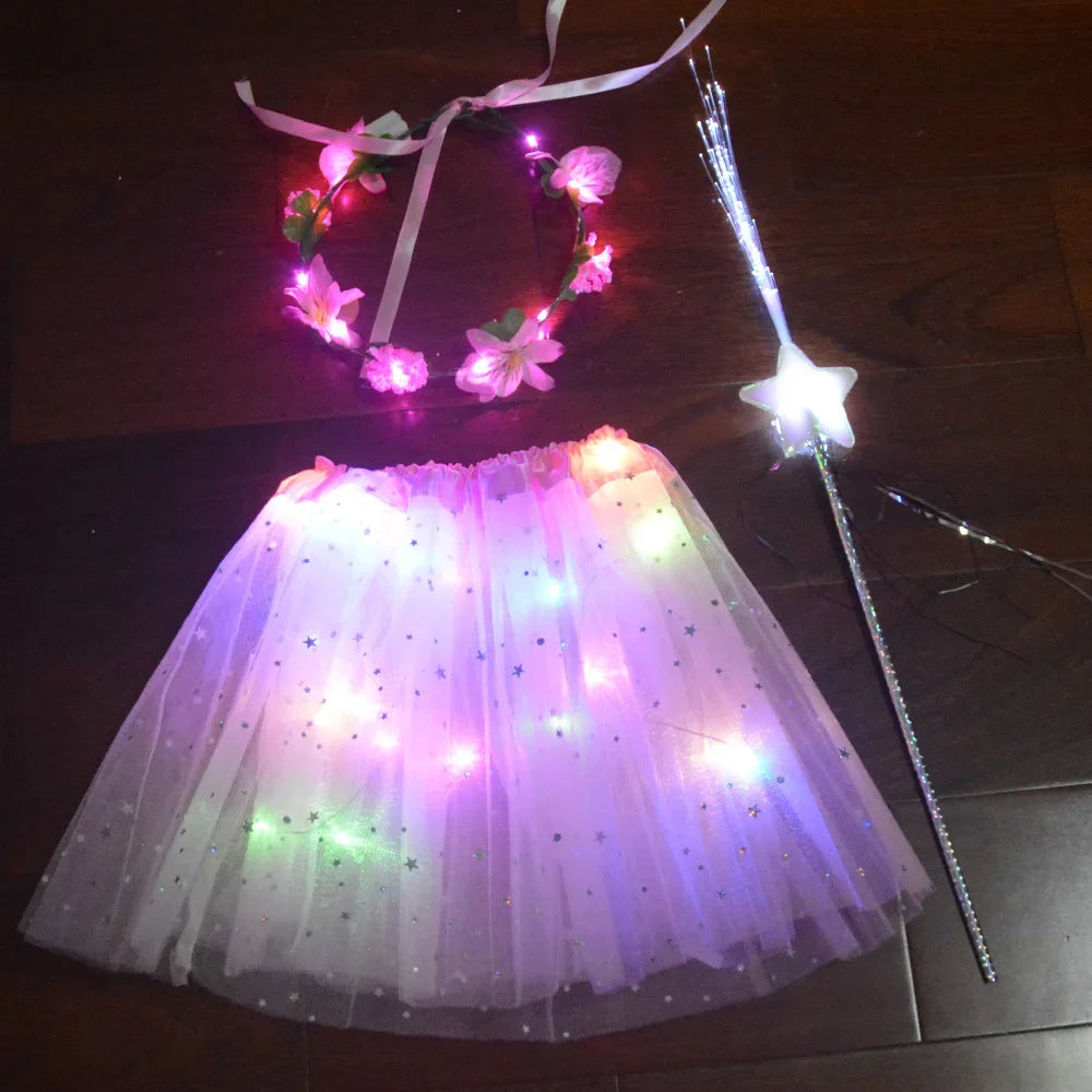LED Light-Up Tutu Skirt, Glow Headband & Wand Costume Set LED Costume Set Babs 3a for teenage or women