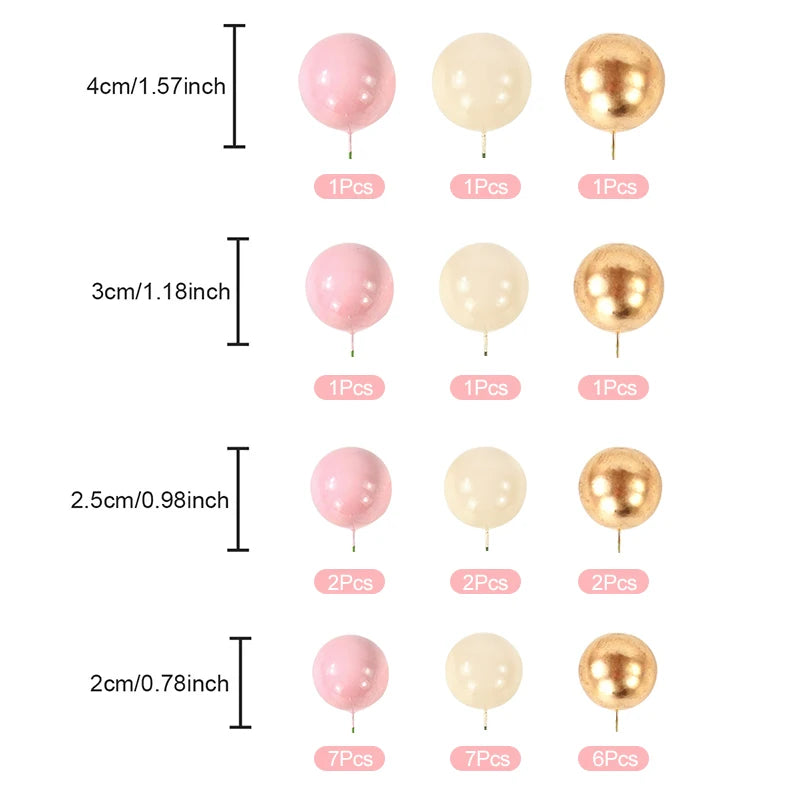 32Pcs Pink Gold Pearl Ball Cake Toppers – Party & Wedding Cake Topper Set Babs