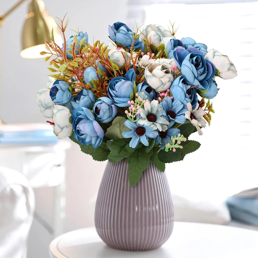 Multicolor Silk Tea Rose Artificial Bouquet – Wedding & Home Décor Artificial Flower Bouquet Babs