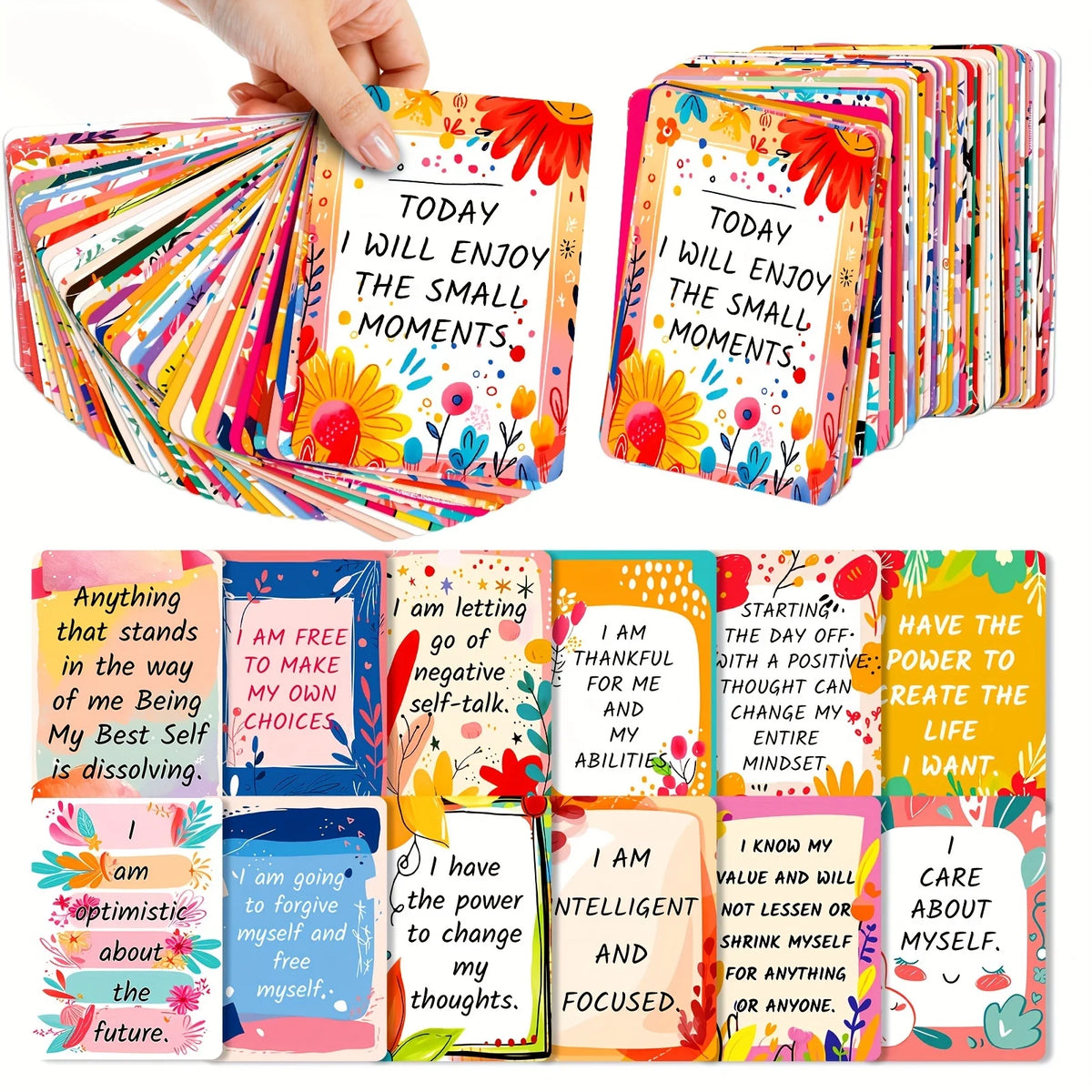 50 Motivational Affirmation Cards – Colorful Inspirational Quotes Affirmation Card Set Babs 50PCS