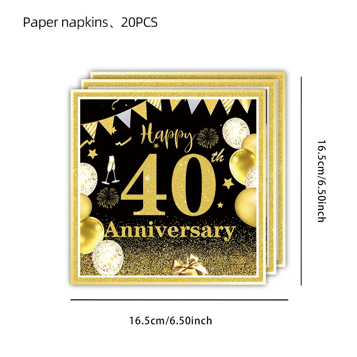 40th Birthday Party Decorations – Black & Gold Tableware Set
