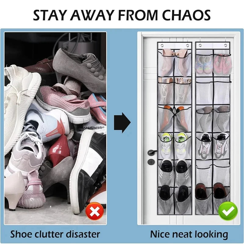 12-Pocket Door Hanging Shoe Organizer with Mesh Pockets Door Shoe Organizer Babs
