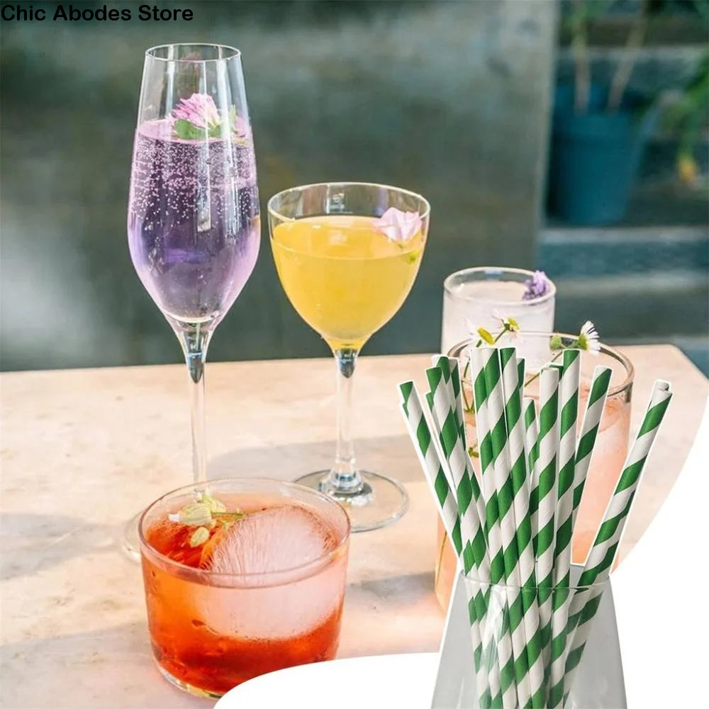 Colorful Stripe Paper Drinking Straws – 25-Pack Party Straws Disposable Paper Straws Babs