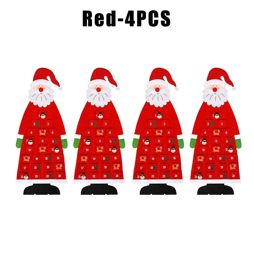 Santa Claus Felt Advent Calendar Christmas Wall Hanging Decor Advent Calendar Babs L Red 4PCS