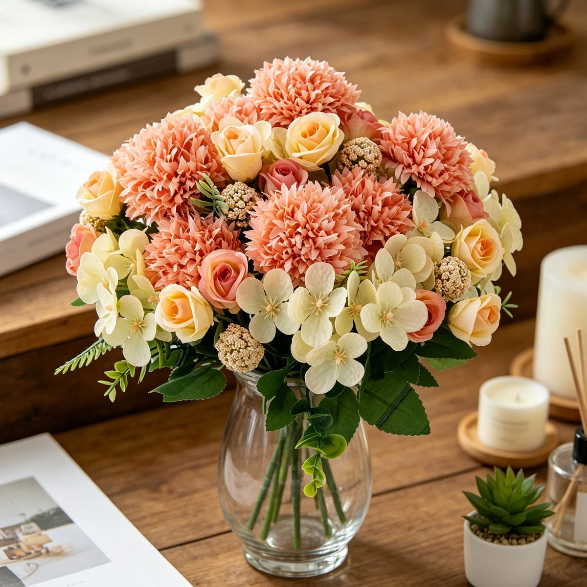 Artificial Silk Rose & Chrysanthemum Bouquet | Wedding Home Decor Artificial Flower Bouquet Babs