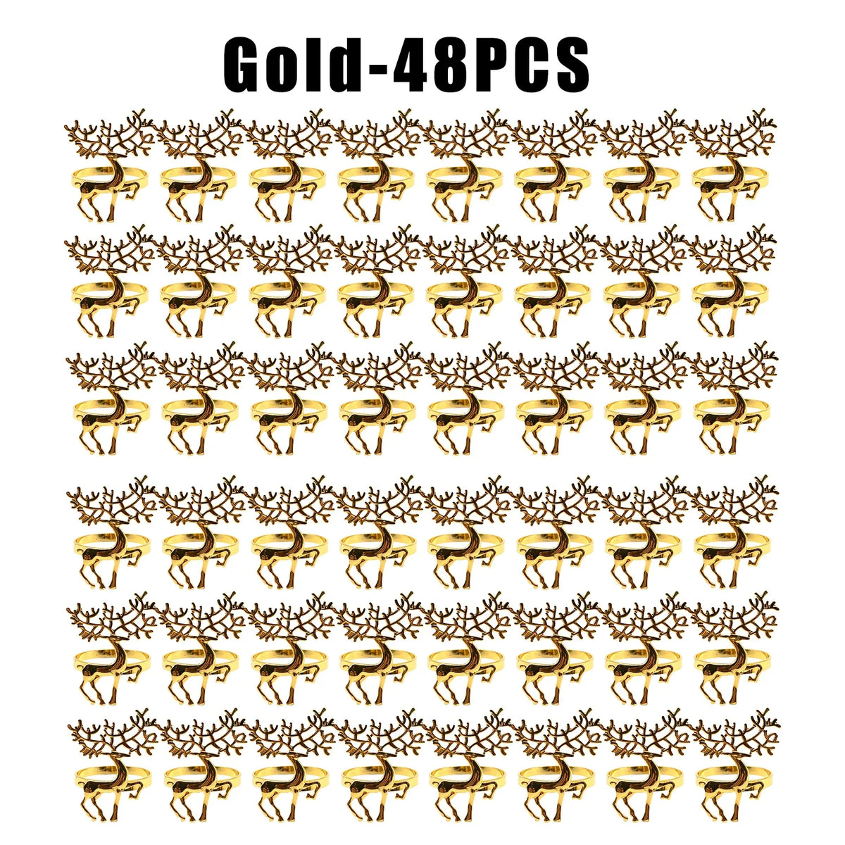 Reindeer Metallic Napkin Rings | Christmas Table Décor Napkin Rings Babs Gold 48PCS