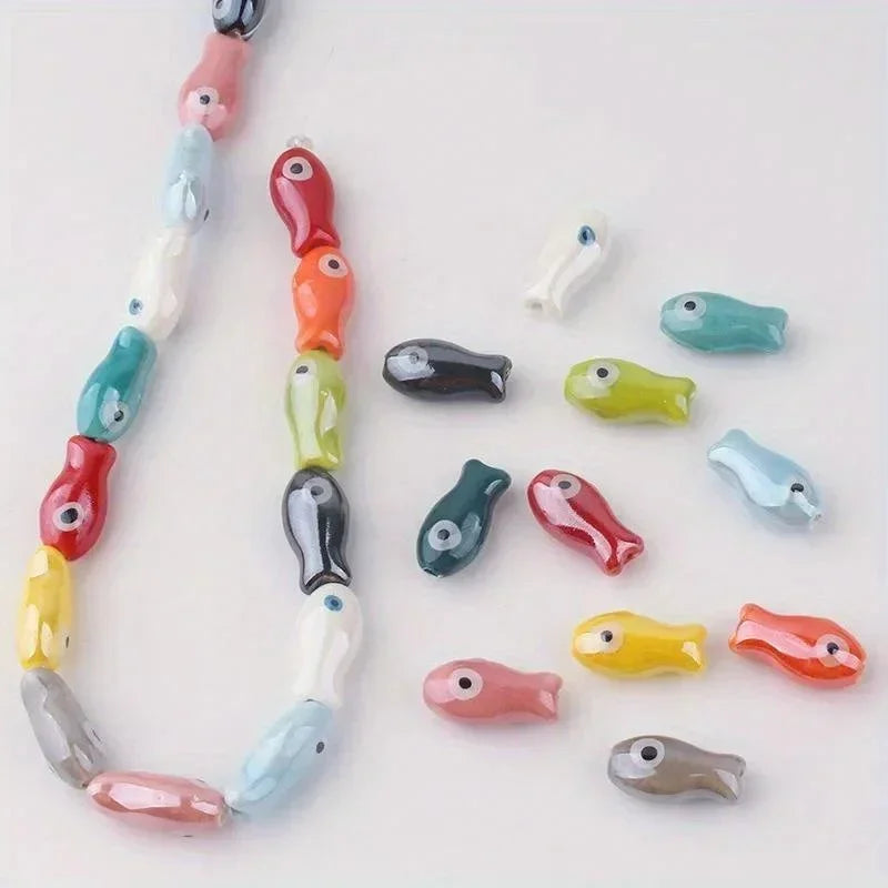 10Pcs Retro Fish Ceramic Beads for DIY Jewelry & Bracelets Ceramic Craft Beads Babs