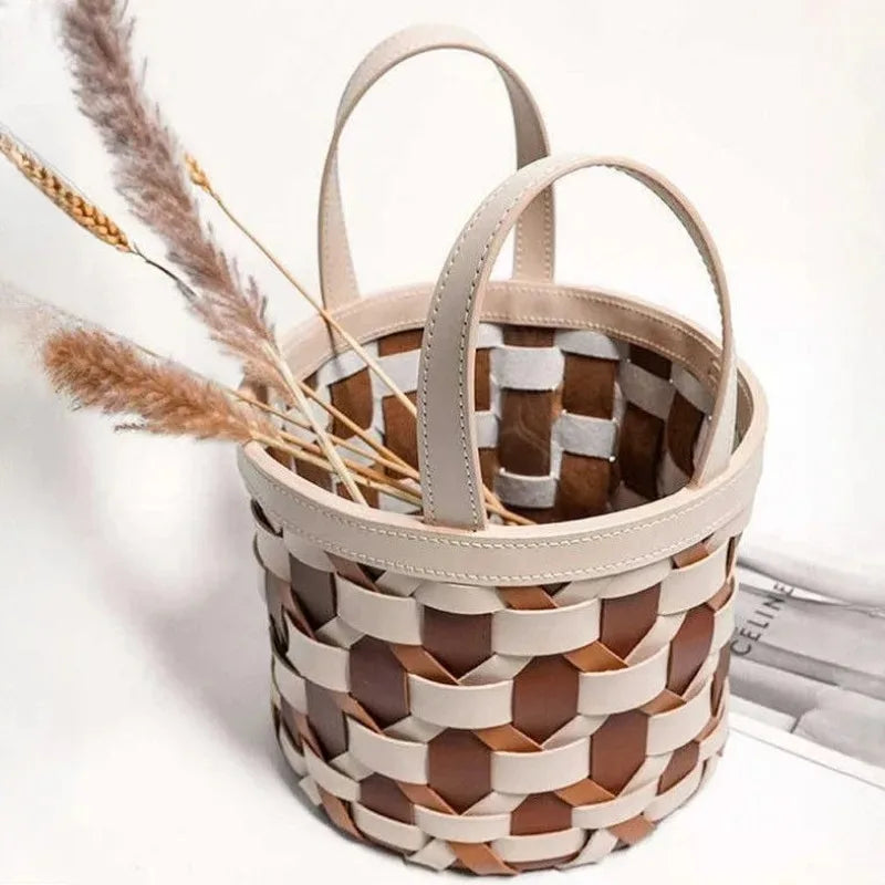 Large Leather Laundry Basket – Woven Storage Organizer Laundry Storage Basket Babs