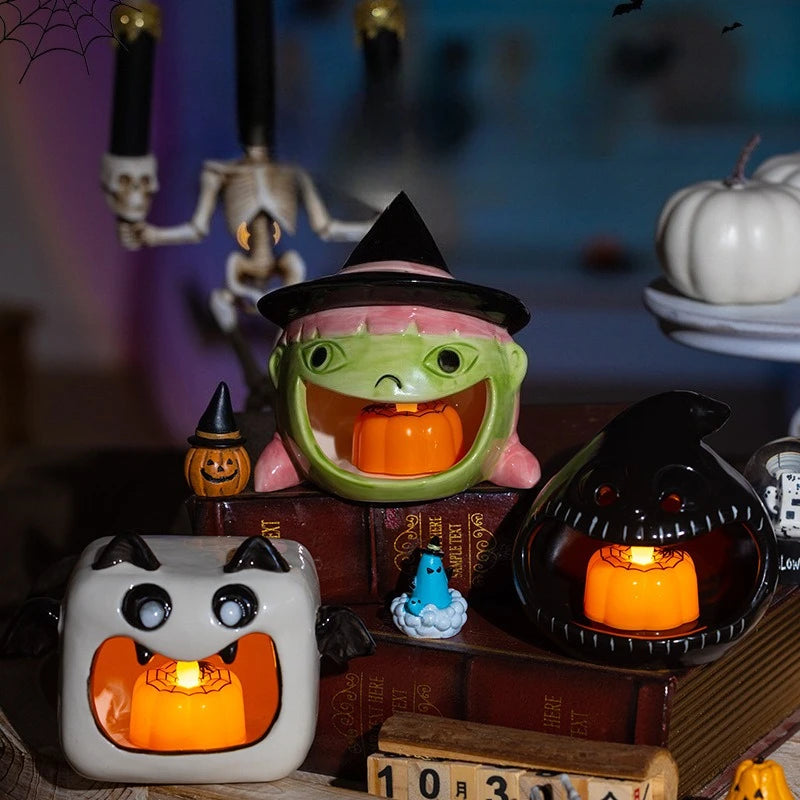 Halloween Ceramic Ghost Candlestick – Pumpkin Bat Candle Holder Ceramic Candle Holder Babs