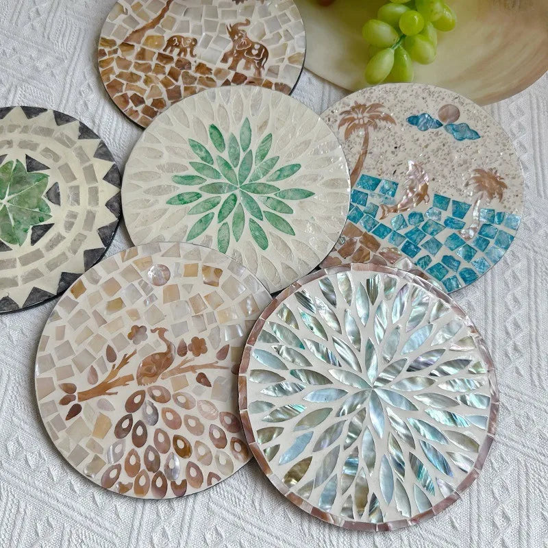 Round Shell Mosaic Heat-Resistant Table Mat & Coaster Decorative Table Mat Babs