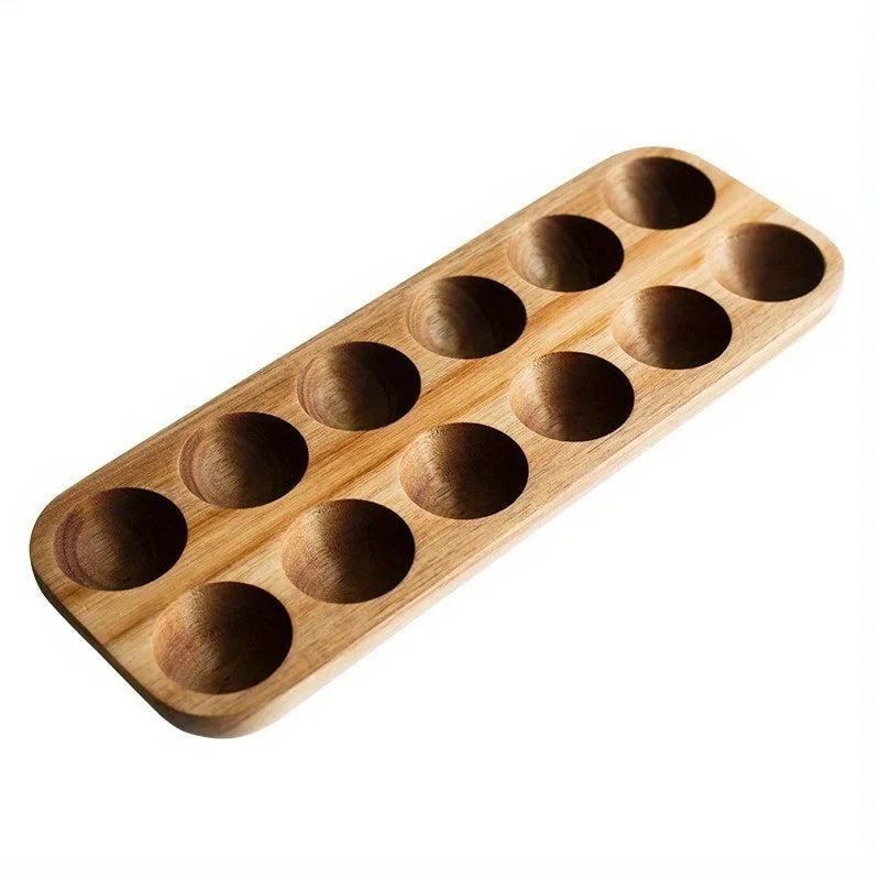 Acacia Wood 12-Egg Tray Desktop Holder – Protective Rack Wooden Egg Tray Babs 12 Grids