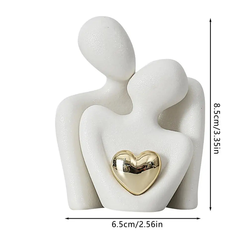 Ceramic Couple Hugging Figurine – Modern Abstract Love Sculpture Decorative Figurine Babs White