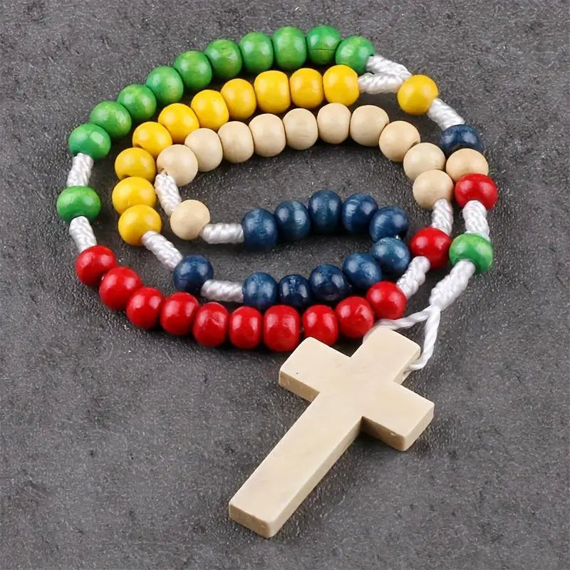 Natural Wood Bead Catholic Rosary Cross Necklace – Women Rosary Necklace Babs