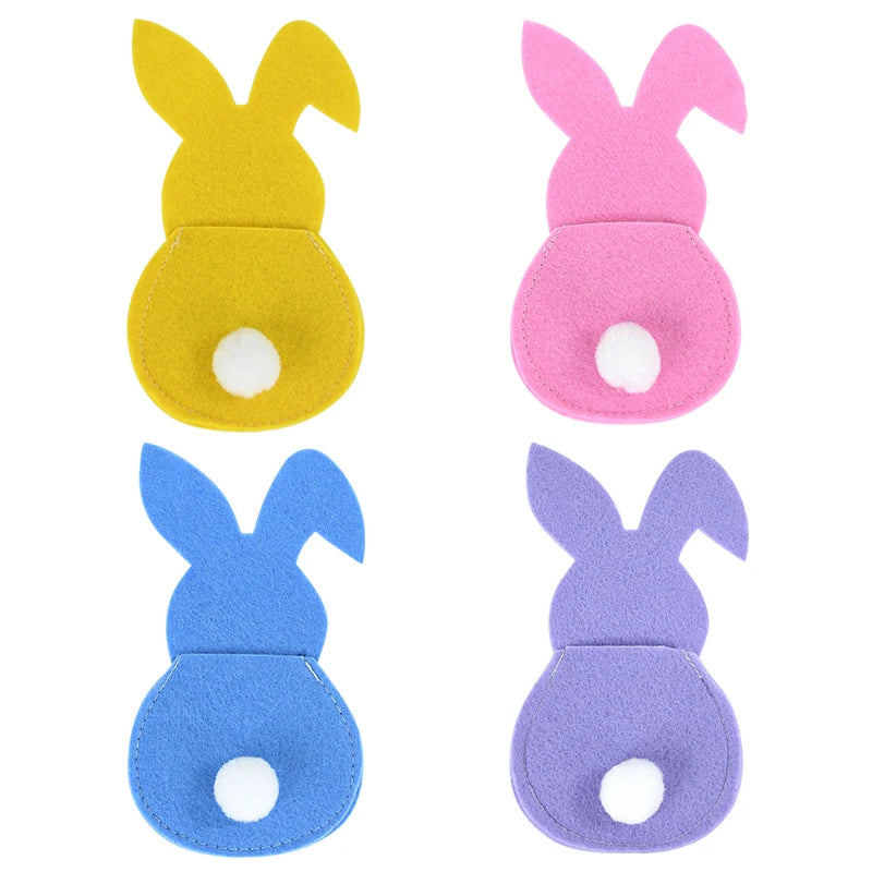 4pcs Easter Felt Bunny Cutlery Bags – Spring Table Décor Easter Cutlery Holder Babs mix