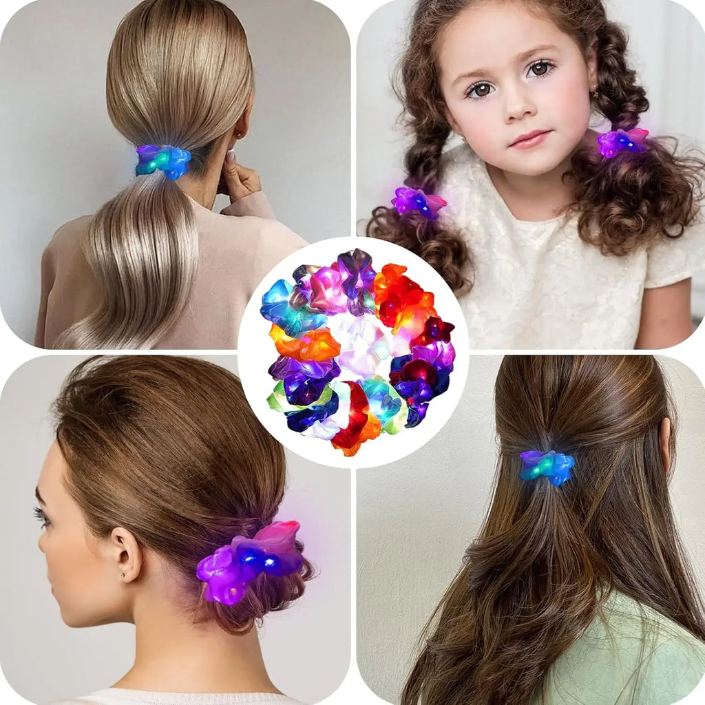 LED Light-Up Scrunchies – Satin Elastic Hair Bands for Parties LED Hair Scrunchies Babs